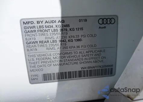 2019 Audi Q5 45 Premium from USA, damaged, VIN WA1BNAFY7K2056998